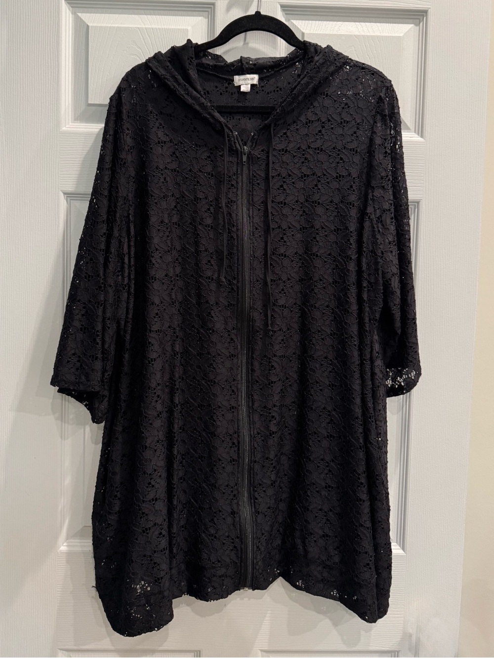 Avenue Black Lace Hooded Zip Cover-Up